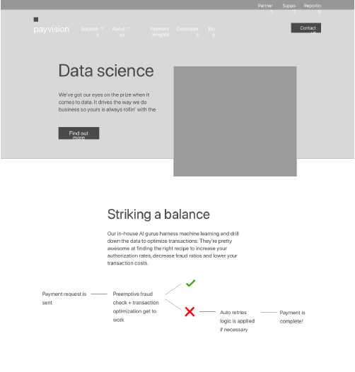 Early design of the Payvision data page