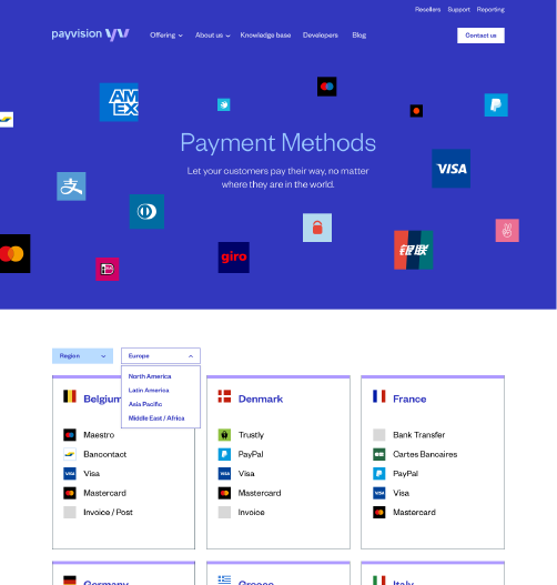 Final Payvision payment methods page design