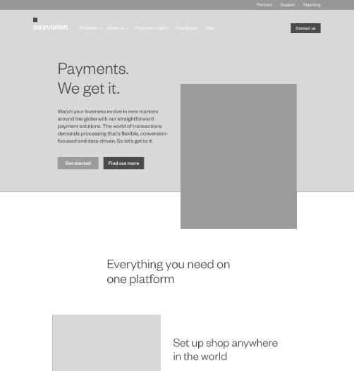 Wireframe of a Payvision website page