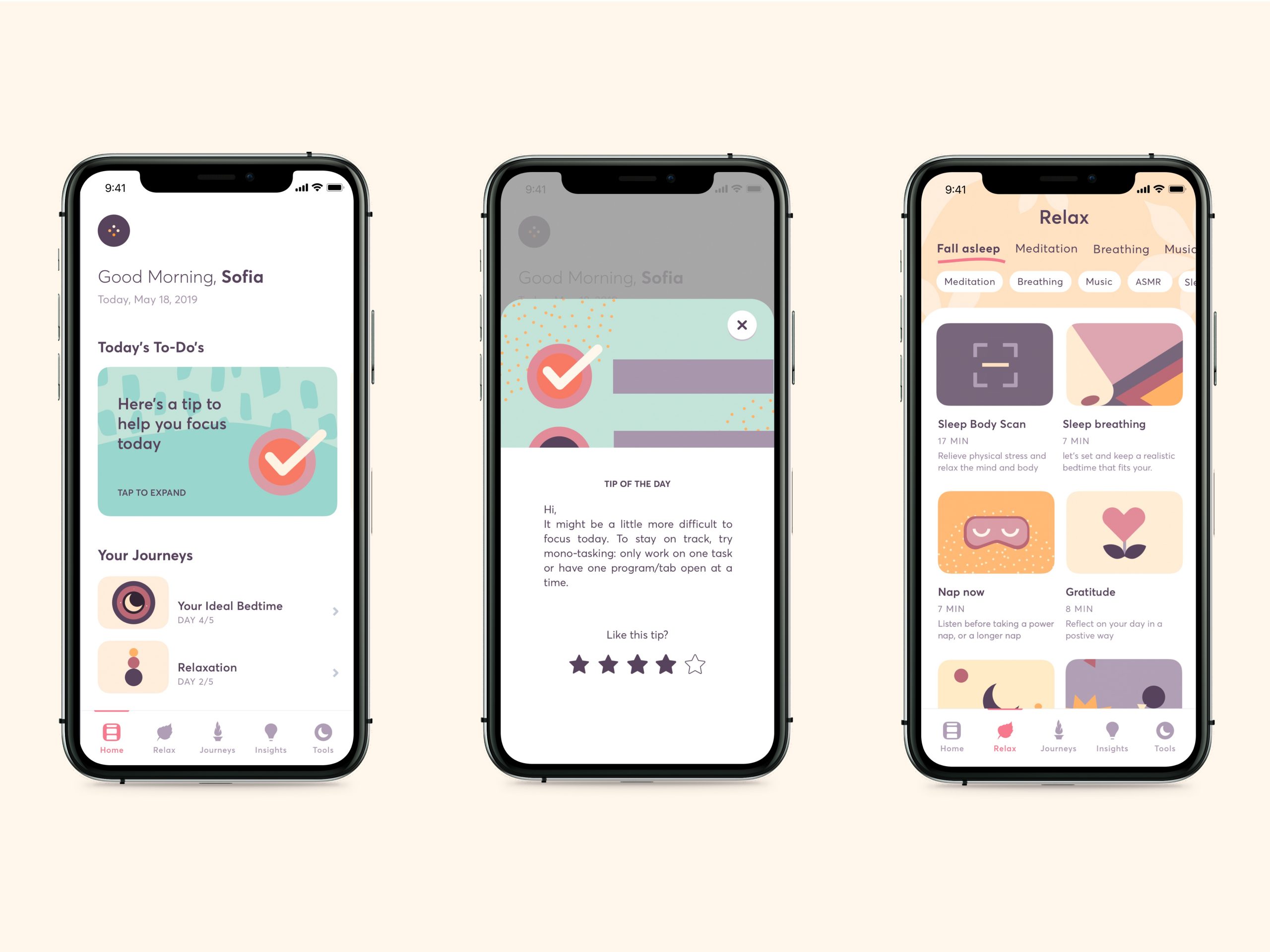 Shleep product screens overview